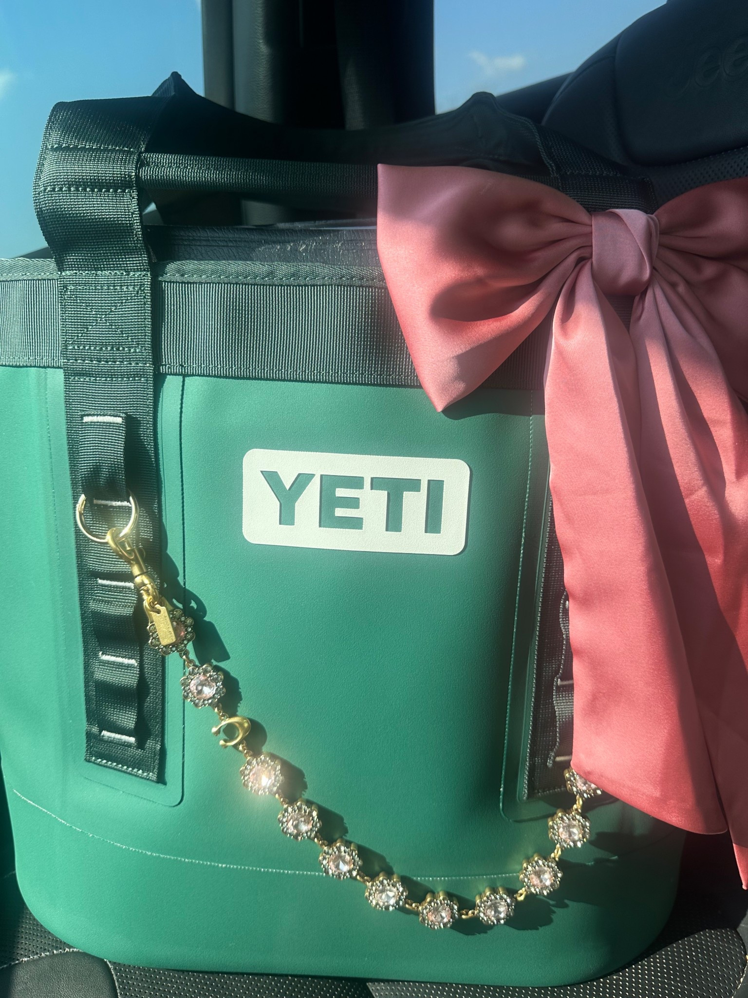 My Yeti Camino 35 is here! Bow from Marshall’s. Chain is Coach! 