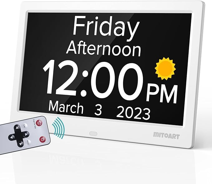 Digital Calendar Day Alarm Clock, 10-Inch Dementia Clock with 8 Alarms, Remote Control and One-To... | Amazon (US)