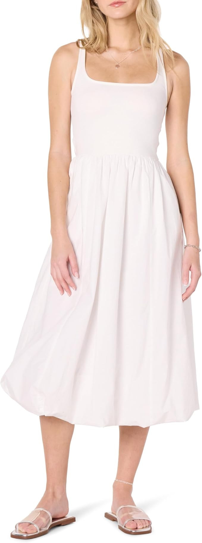 The Drop Women's Tina Scoop Neck Mixed Media Bubble Hem Midi Dress | Amazon (US)