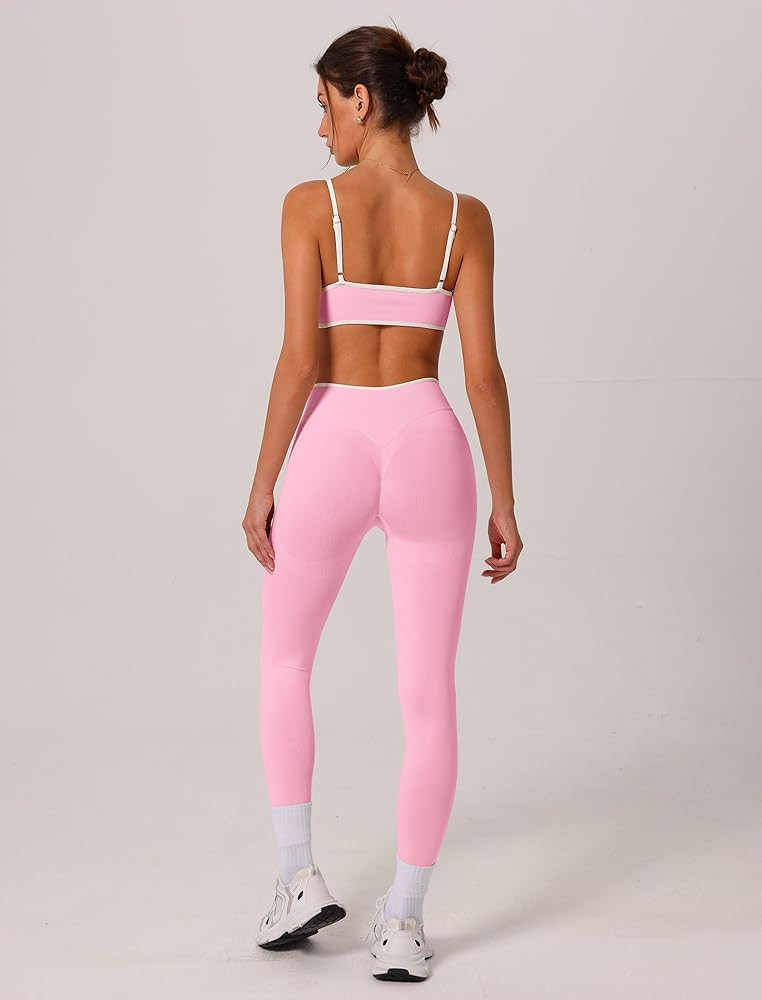 ABOCIW Womens 2 Piece Workout Sets Seamless Color Block Sports Bra Scrunch Butt Lifting High Wais... | Amazon (US)