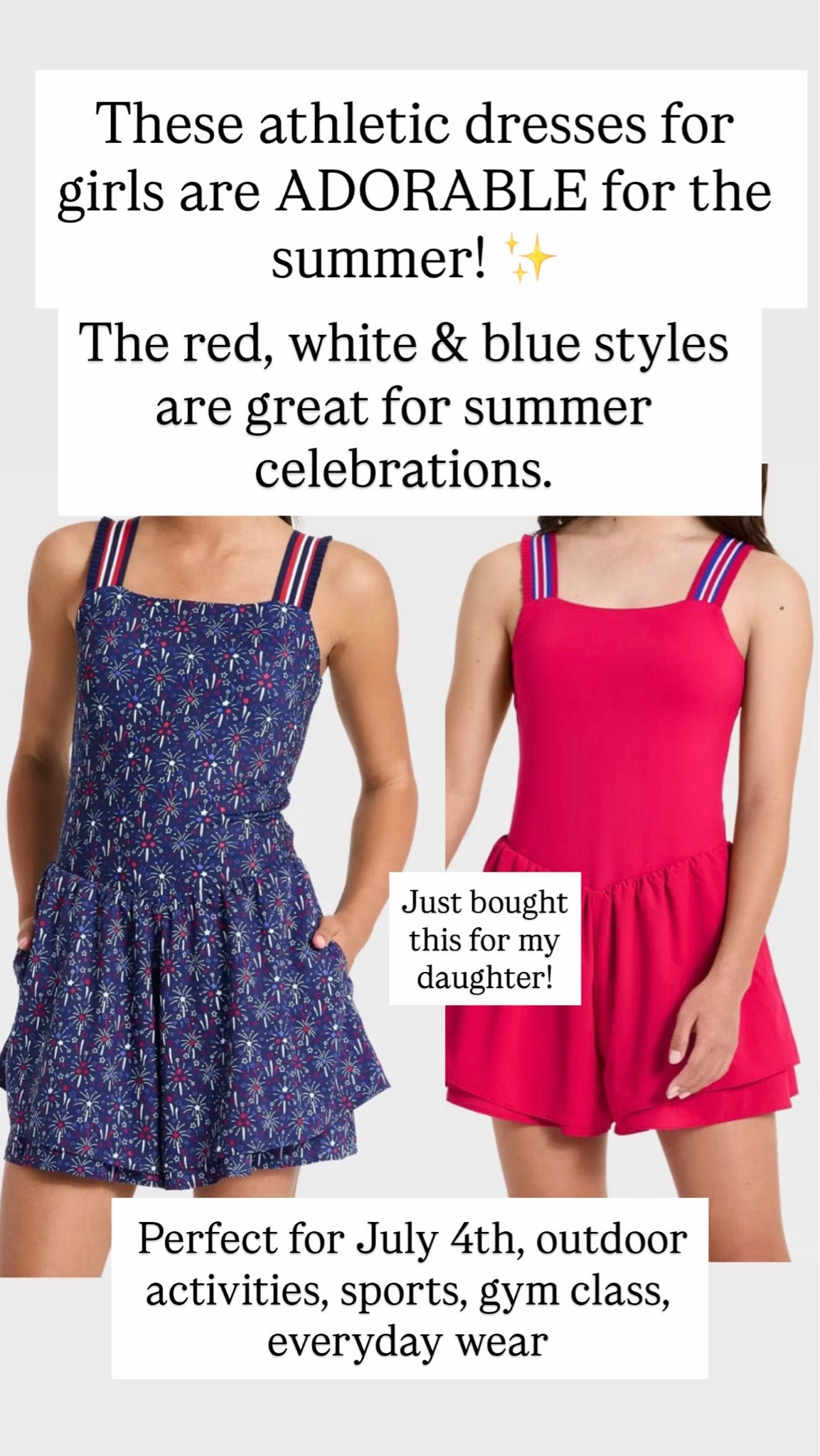 Athletic dresses for girls 🩷✨  July 4th, outdoor activities, sports, gym class, everyday wear

#LTKKids