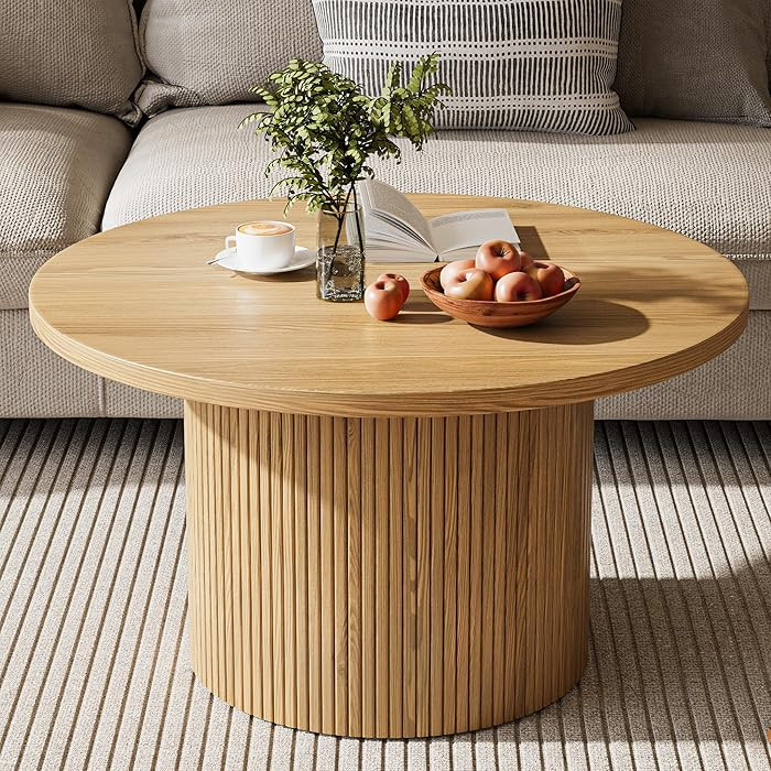 Round Coffee Table with Metal Frame, 35" Coffee Tables for Living Room, Circle Wood Accent Center... | Amazon (US)