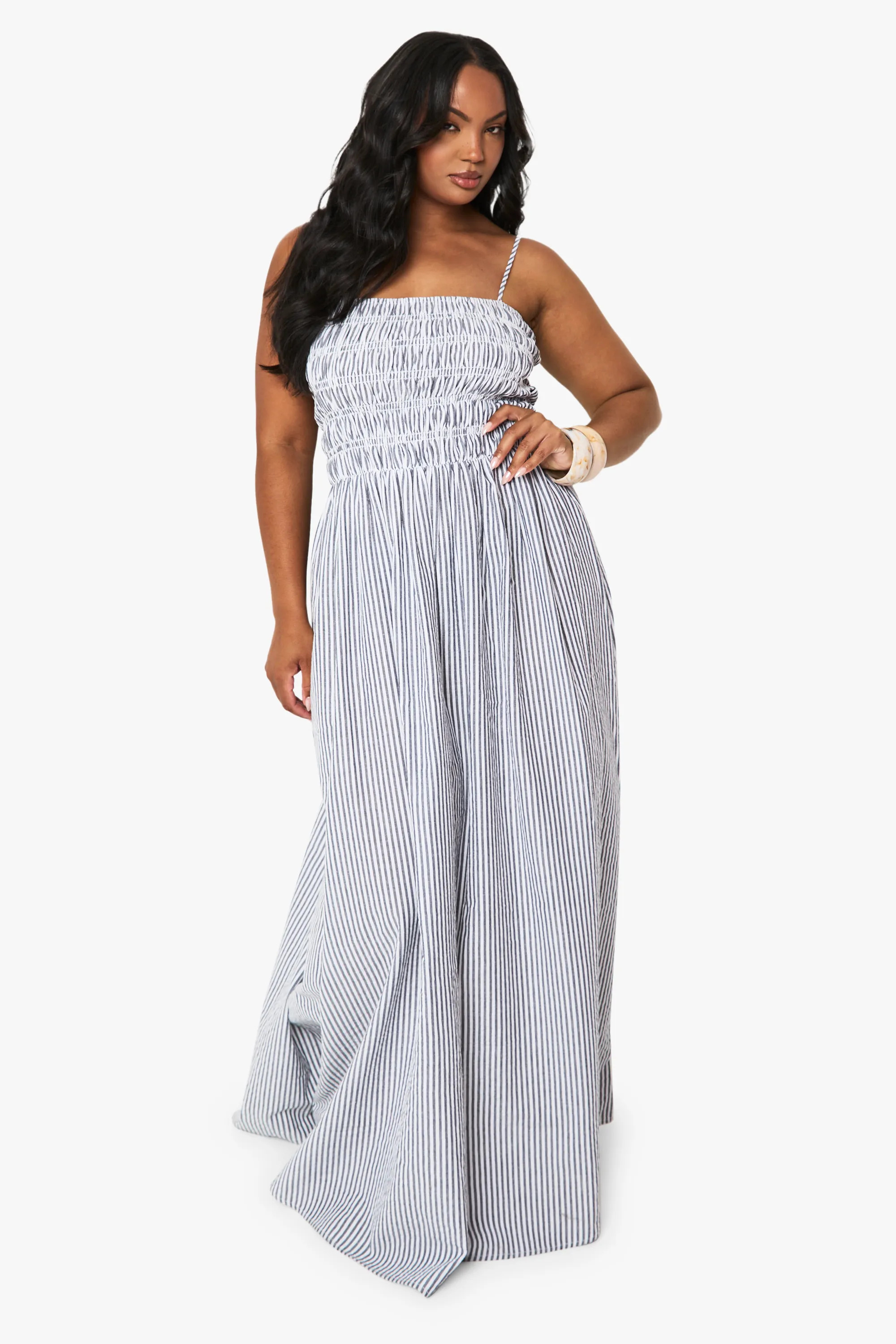 Dresses | PLUS STRIPE SHIRRED strappy maxi dress | boohoo | Boohoo.com (UK & IE)