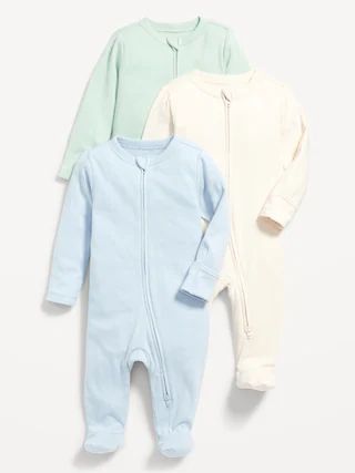 Unisex 3-Pack Sleep &#x26; Play 2-Way-Zip Footed One-Piece for Baby | Old Navy (US)