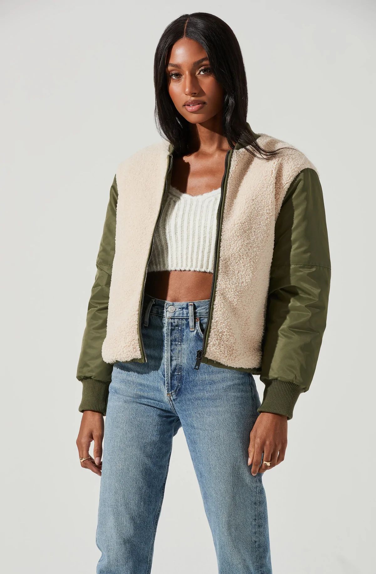 Tegan Faux Shearling Contrast Puffer Jacket | ASTR The Label (US)