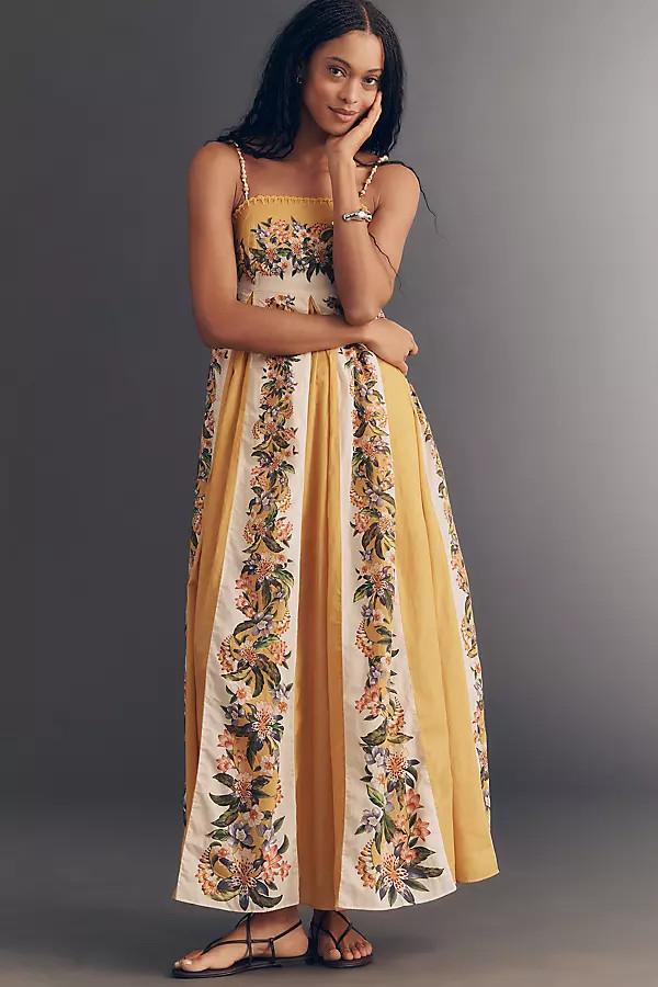 Farm Rio Sand Hilo Sleeveless A-Line Maxi Dress | Anthropologie (US)