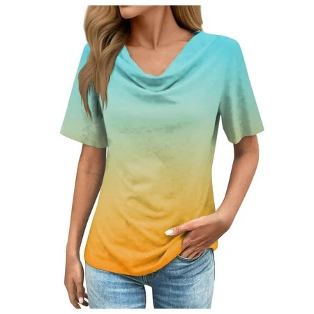 Tshirts For Women Fashion Short Sleeve V Neck Gradient Print Casual Elegance Tunic Ladies Tops Clothing T Shirts Outwear | Walmart (US)