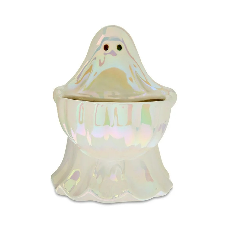 Ceramic Ghost Candy Bowl Tabletop Decor, Iridescent White, 8", Halloween by Way To Celebrate | Walmart (US)