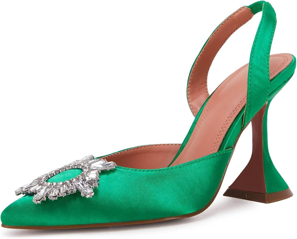 VETASTE Women's High Heel Crystal Slingback Pumps Pointed Toe Strappy Triangle Heeled Party Weddi... | Amazon (US)