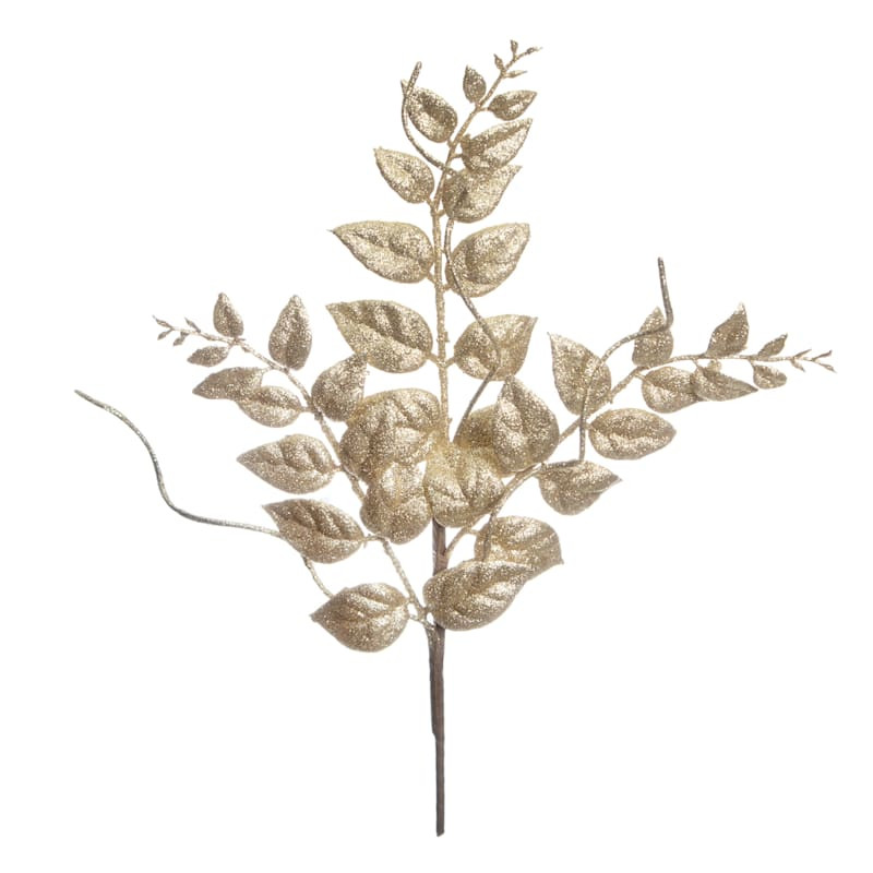 Gold Glittered Leaf Stem, 14" | At Home