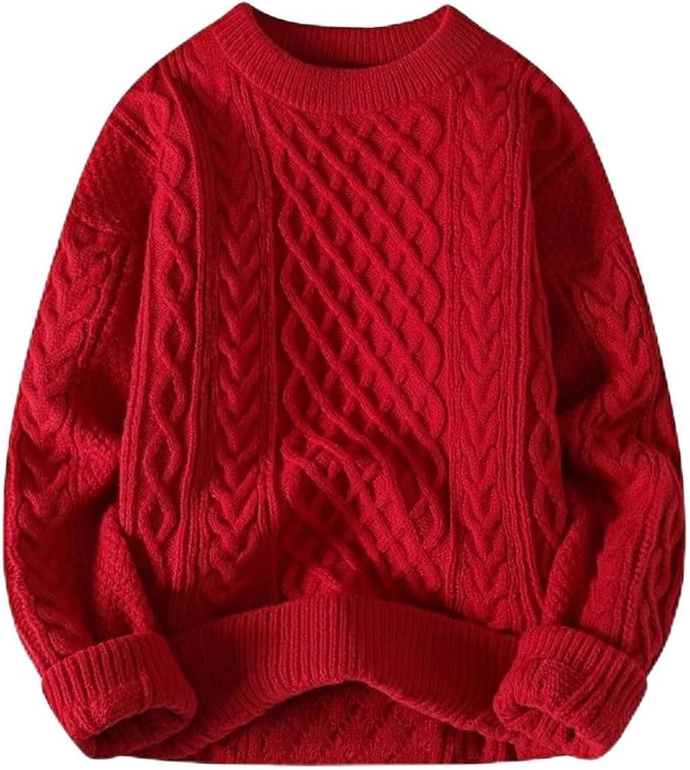 Womens Oversized Sweater 90s Cable Knit Vintage Solid Chunky Crewneck Pullover Knitted Long Sleev... | Amazon (US)
