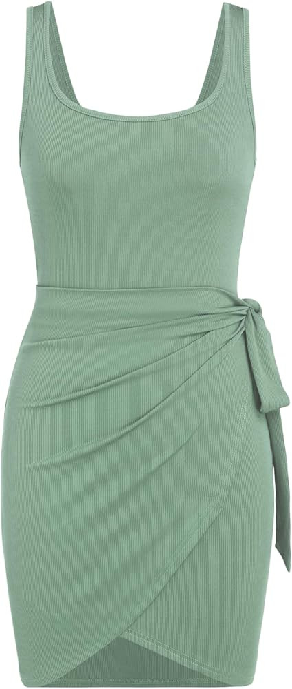 CIDER Women's Sleeveless Summer Dress Casual Wrap Bodycon Ruched Dress Tie Waist Beach Mini Dress... | Amazon (US)