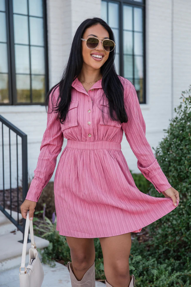 All The Way Up Rose Button Detail Mini Dress | Pink Lily