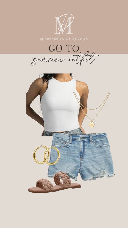 My go to outfit for the summer! I get these Aerie shorts in a M and pair it with one of my favorite Amazon tanks in a S. Add gold accessories and you're good to go! summer daytime outfit, summer look, casual summer outfit

#LTKStyleTip #LTKSeasonal #LTKFindsUnder50