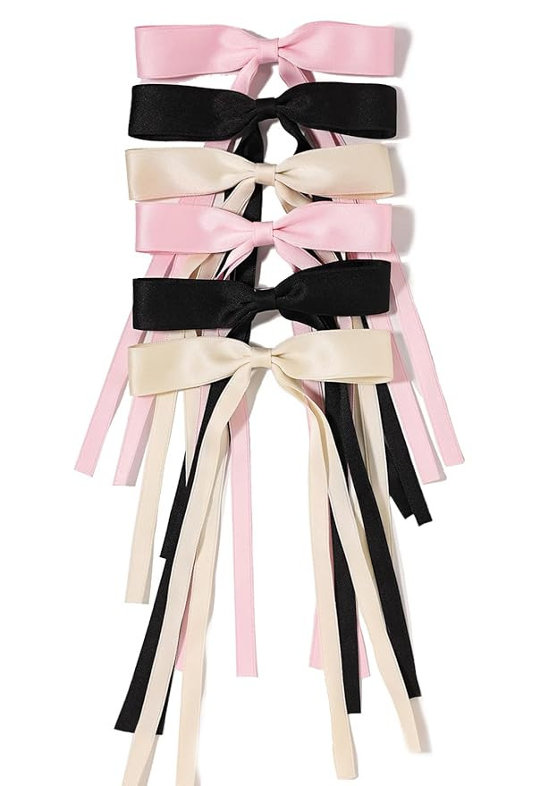LFOUVRE Bow Hair Clips for Women, Ribbon Hair Bows for Women, 6pcs Tassel Hair Bow Clips, Claw Ha... | Amazon (US)