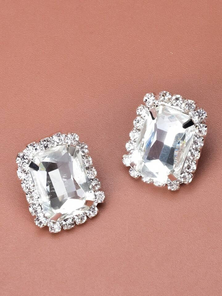 1pair Square Glass Rhinestone Earrings For Women, Suitable For Everyday And Wedding Jewelry | SHEIN