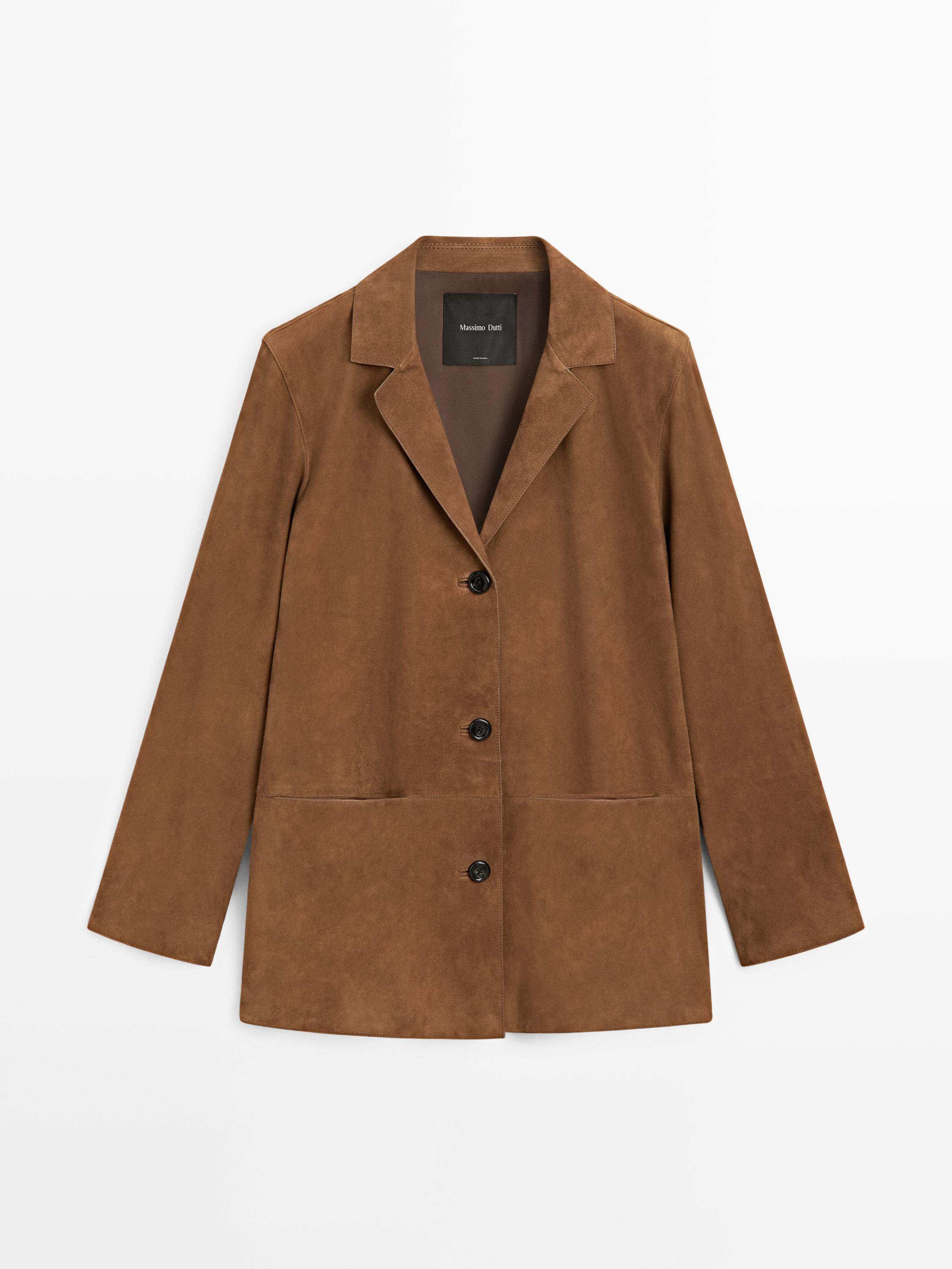 Suede leather blazer with lapel collar | Massimo Dutti UK