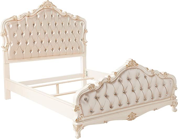 ACME Chantelle Queen Bed - 23540Q - Rose Gold PU & Pearl White | Amazon (US)