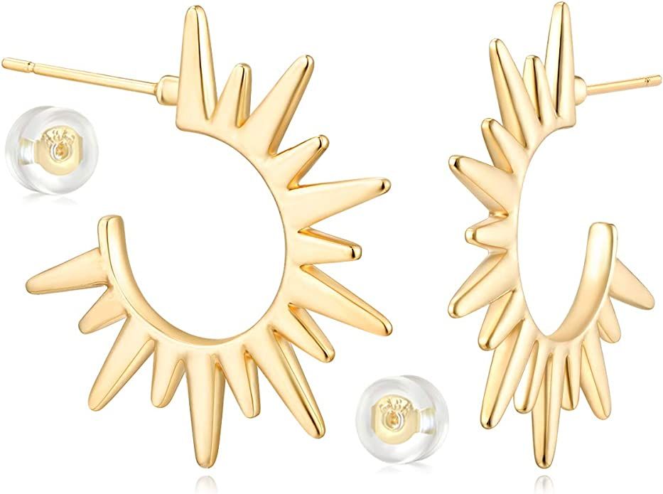 Amazon.com: MYEARS Women Sun Earrings Gold Open Spike Hoop C Shape 14K Gold Filled Small Boho Bea... | Amazon (US)