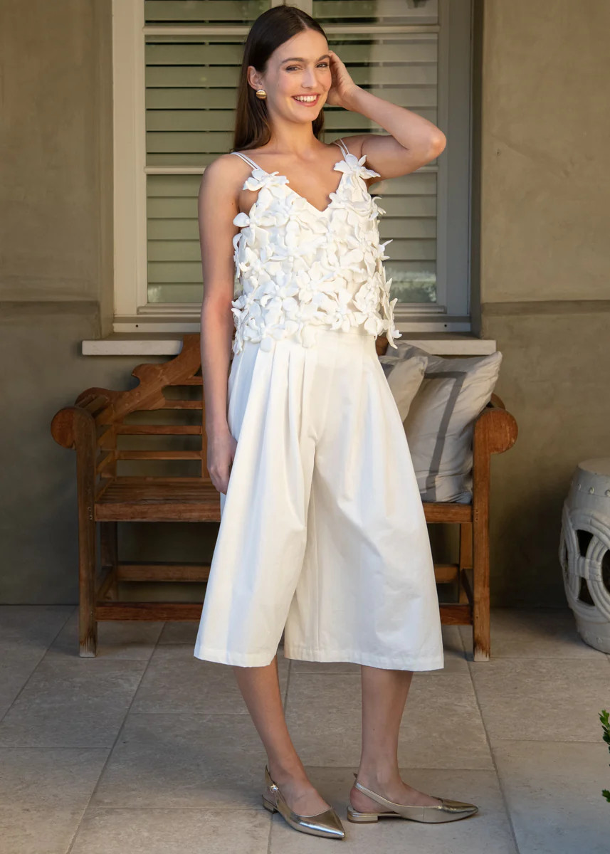 Willow White Culotte Pant with Front Pleats | Benaar La