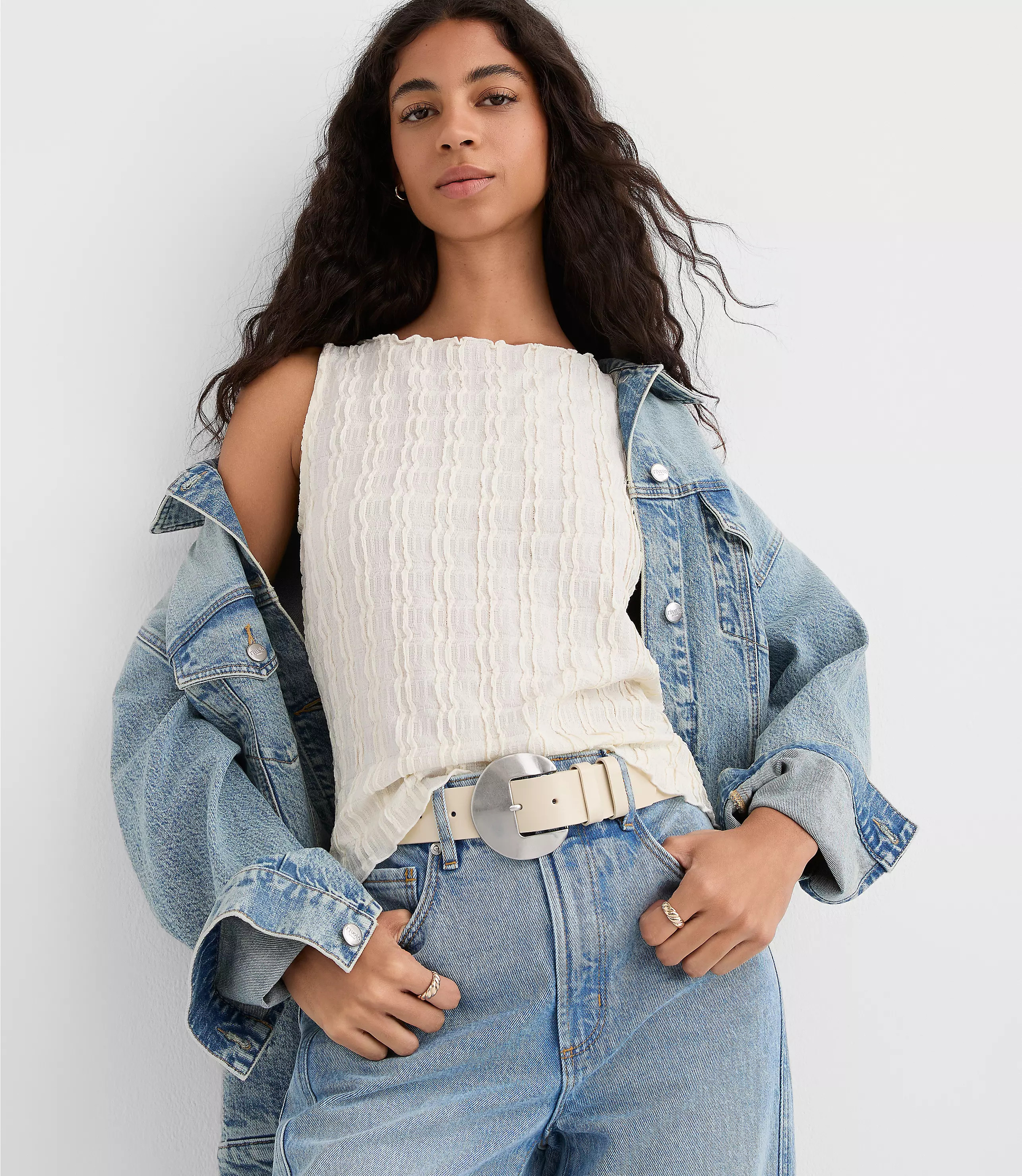 Textured Ruffle Tank Top | LOFT