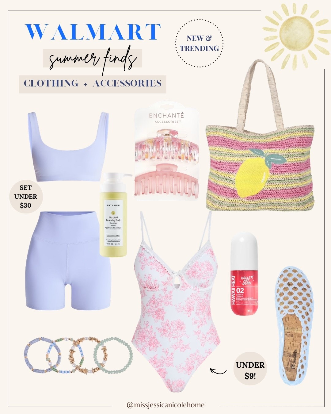 Summer finds from Walmart // tote bag // one piece swim // workout set // summer accessories