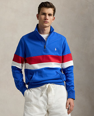 Men's Striped Interlock Quarter-Zip Pullover | Macy's