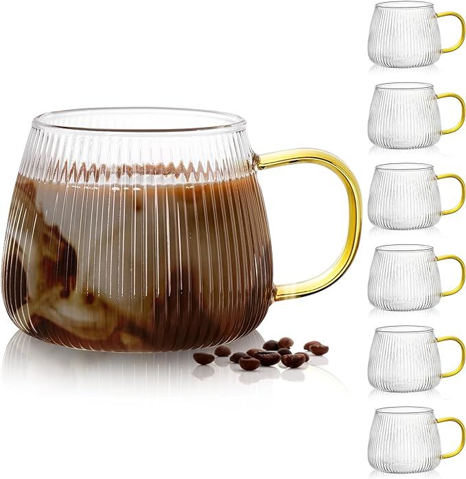 AVLA 6 Pack Glass Coffee Mugs, 16 OZ Unique Vertical Stripes Coffee Cup, Clear Large Tea Glasses ... | Amazon (US)