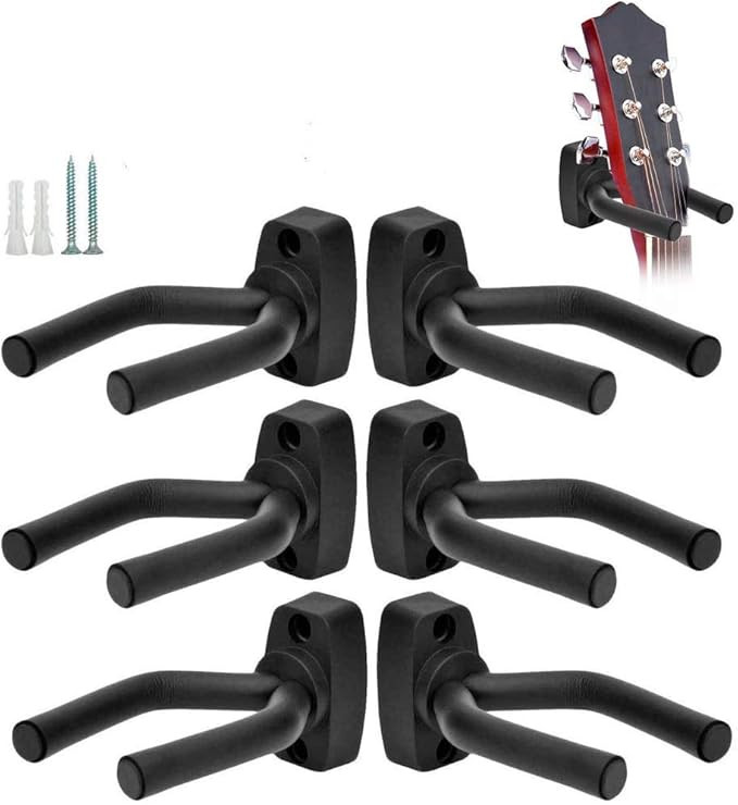 6 Pcs Guitar Hangers Keep Hook Holder Wall Mount for All Size Guitars, Bass, Mandolin, Banjo | Amazon (US)