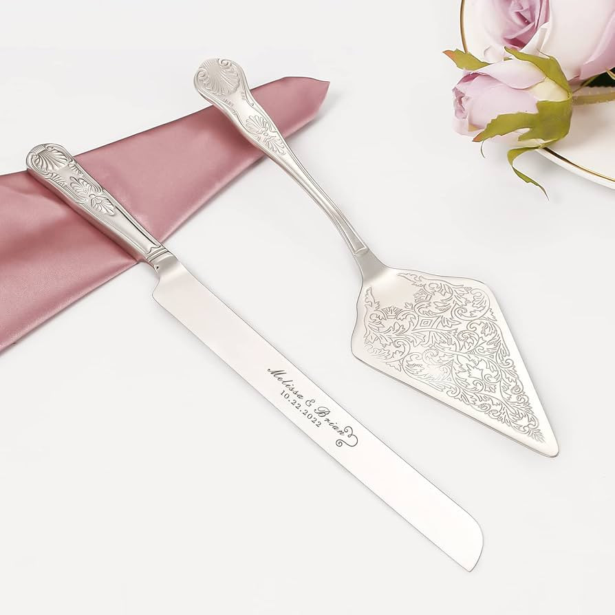 Silver Cake Knife and Server Set, Personalized Cake Cutting Set For Wedding, Pie Pizza Cutter Ser... | Amazon (US)