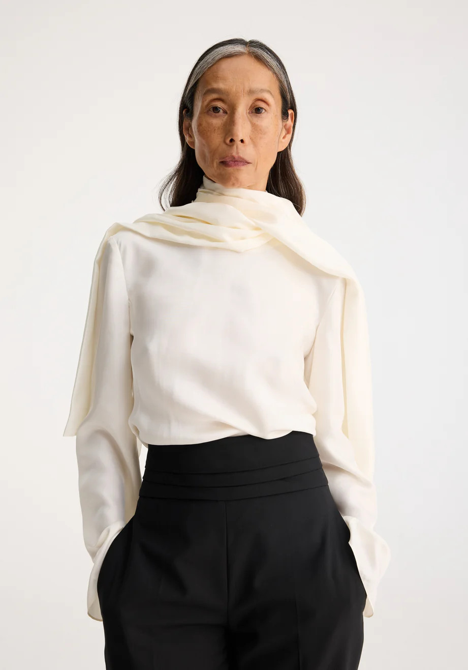 silk foulard top | cream | Rohe