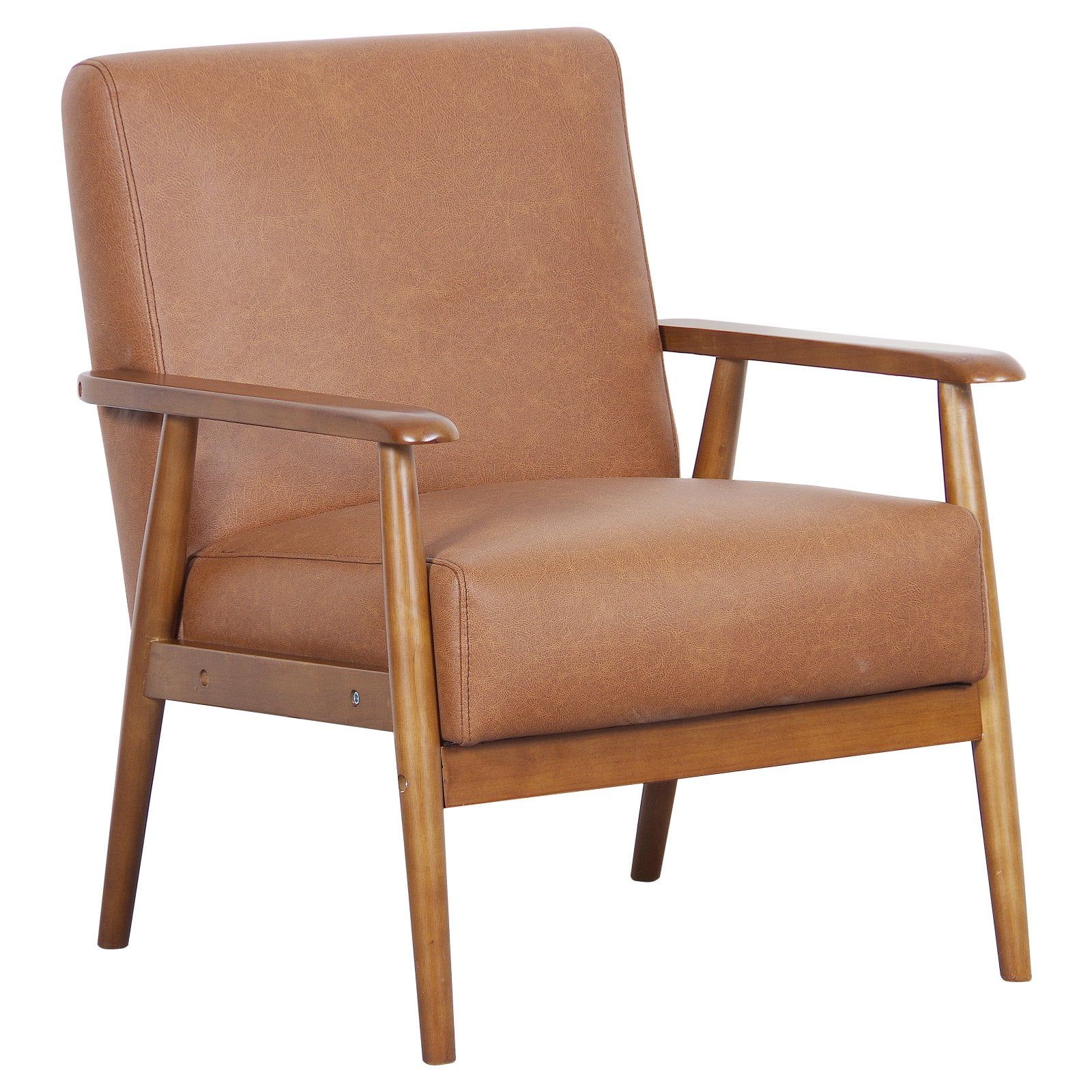 HomeFare Wood Frame Mid-Century Modern Accent Chair in Cognac Brown | Walmart (US)