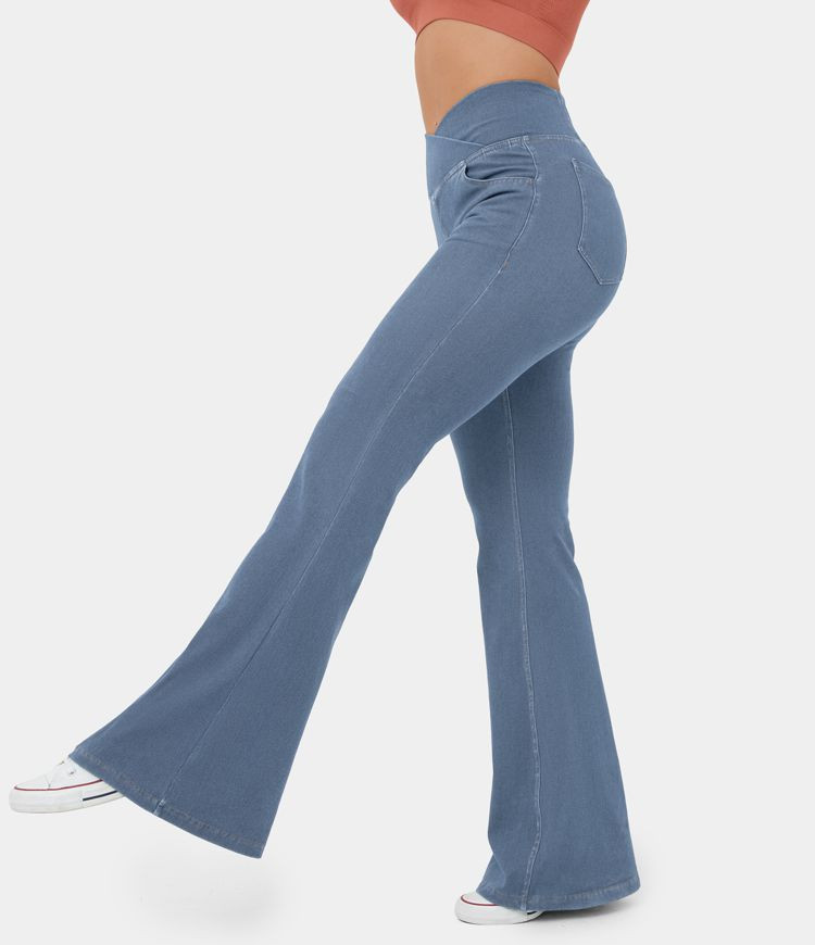 HalaraMagic™ High Waisted Crossover Pocket Cool Touch Washed Stretchy Knit Casual Super Flare J... | HALARA