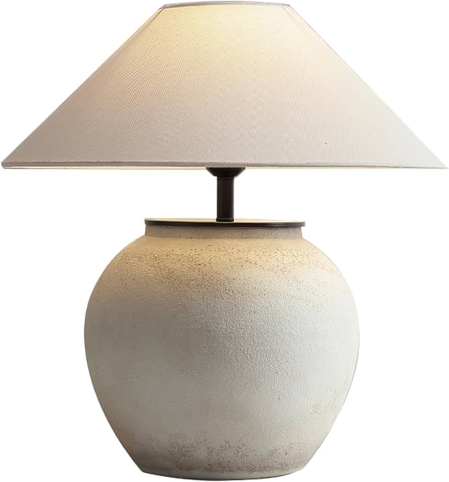 Rustic Table Lamp Southwest Jug Ceramic Lamp Wabi-Sabi 19.6'' Tall White Clay Pot Lamp Body with ... | Amazon (US)