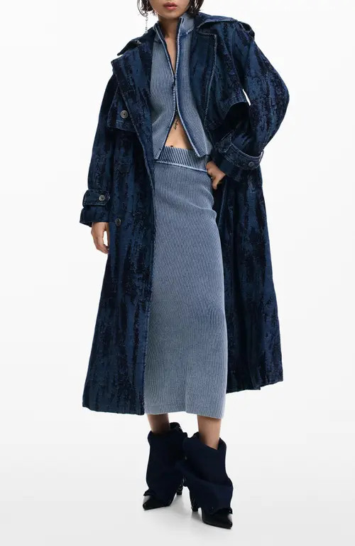 Desigual Dégradé Denim Trench Coat in Dark Blue at Nordstrom, Size X-Large | Nordstrom