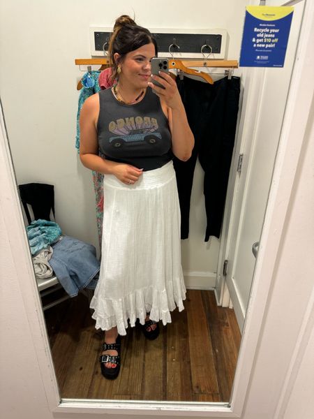 Midsize summer outfit!! This white midi skirt WILL sell out and it’s so cute paired w this graphic tank! 

#LTKMidsize #LTKStyleTip #LTKSaleAlert
