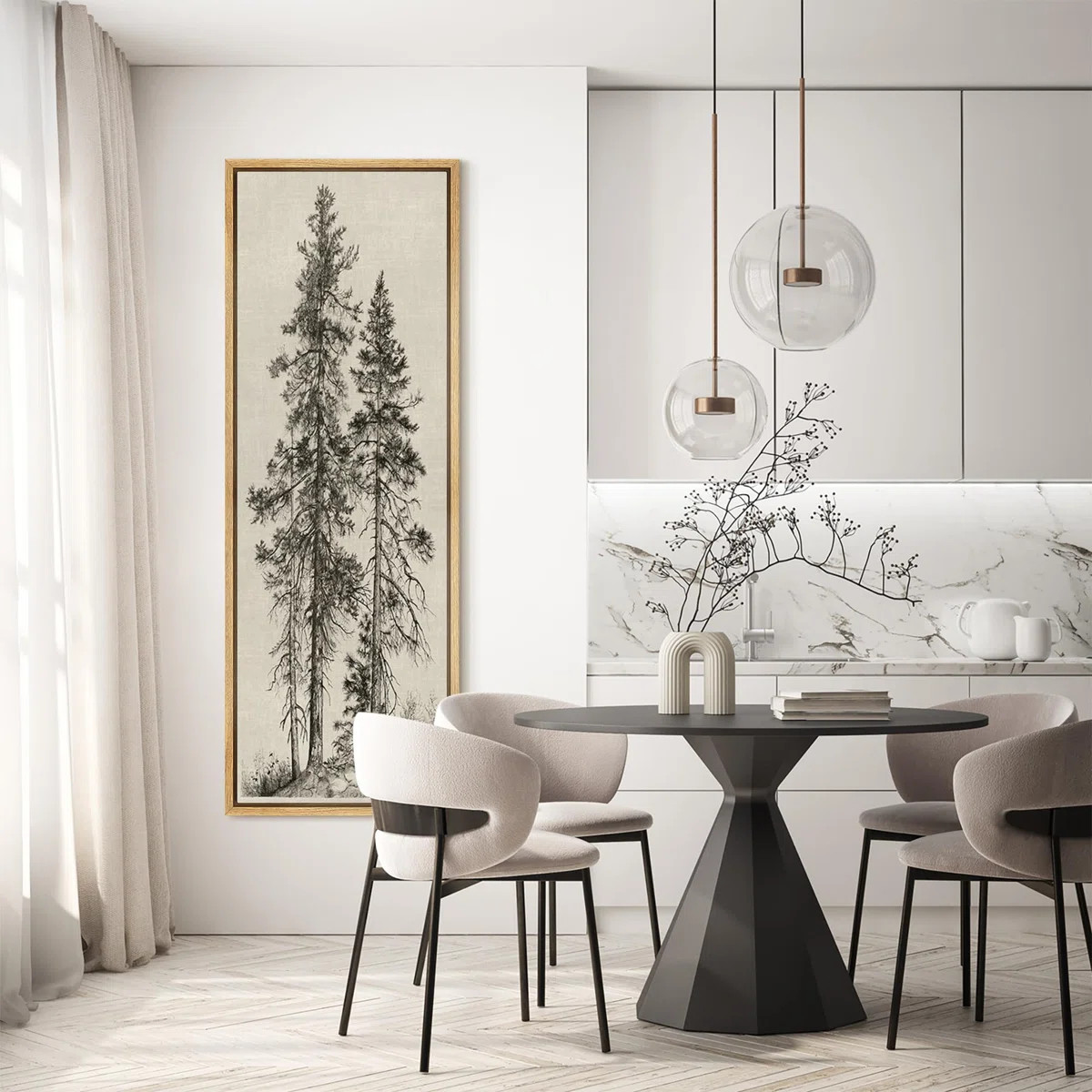 Vintage Pine Tree Drawing Classic Country Rustic Artwork - Extra Large Framed Wall Art Canvas Pri... | Wayfair North America