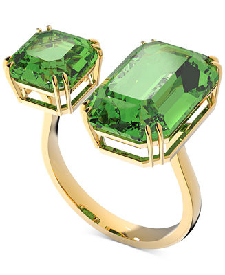 Swarovski Gold-Tone Green Octagon Crystal Cocktail Ring - Macy's | Macy's