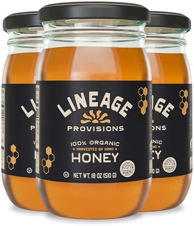 Lineage Provisions 100% Organic Raw Unfiltered Honey – 3-Pack (18 oz Glass Jars) – Undetectab... | Amazon (US)