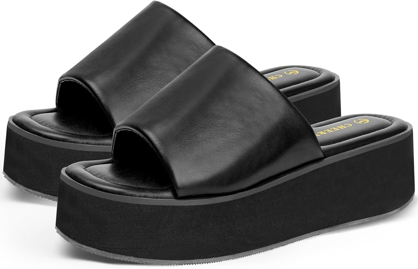 Platform Chunky Sandals for Women - Women's Black Slide Sandals Y2K Open Toe Wedge Sandal for Sum... | Amazon (US)
