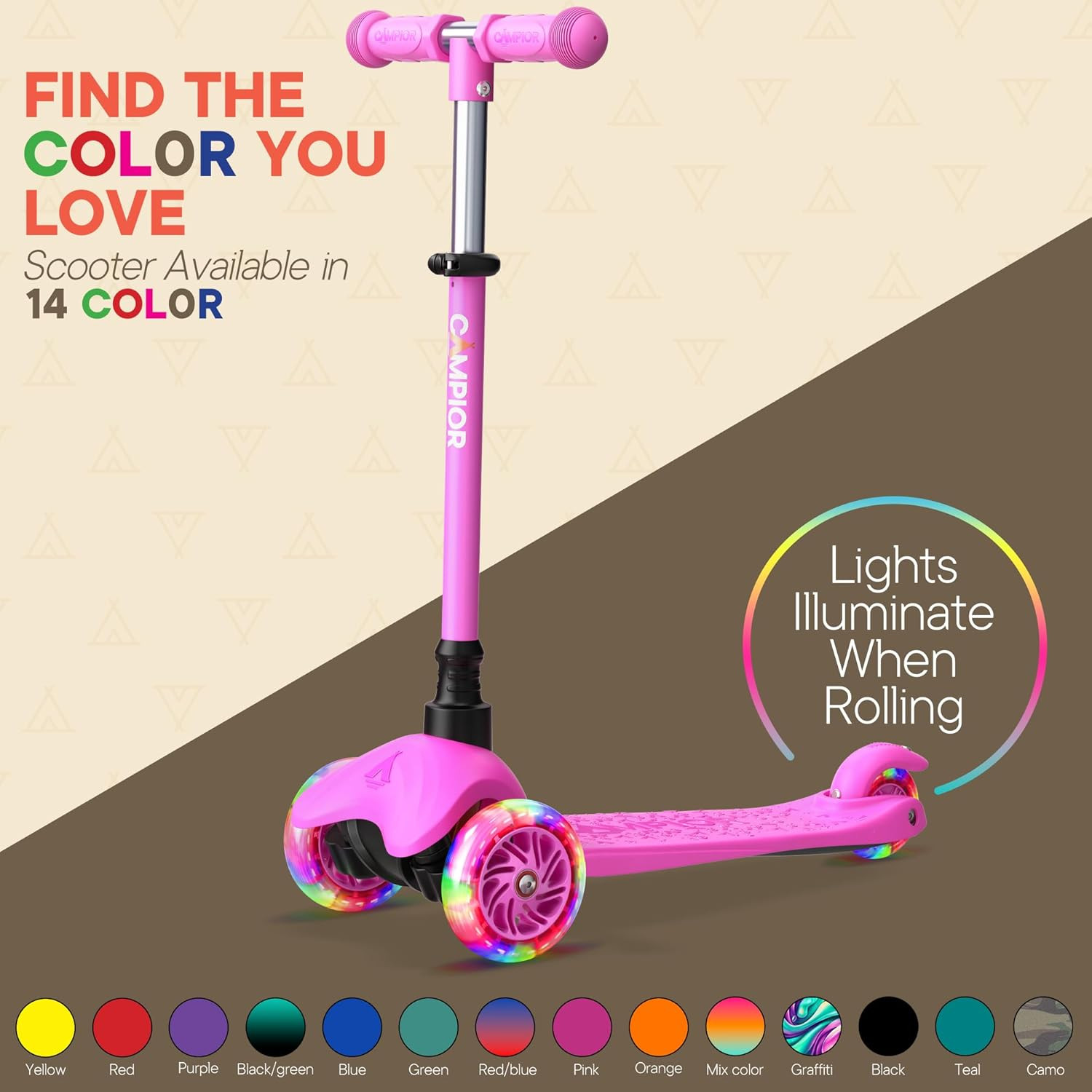 Pink Mini 3 Wheel Scooter for Kids – Lean-to-Steer with LED Light-Up Wheels, Adjustable Handleb... | Amazon (US)