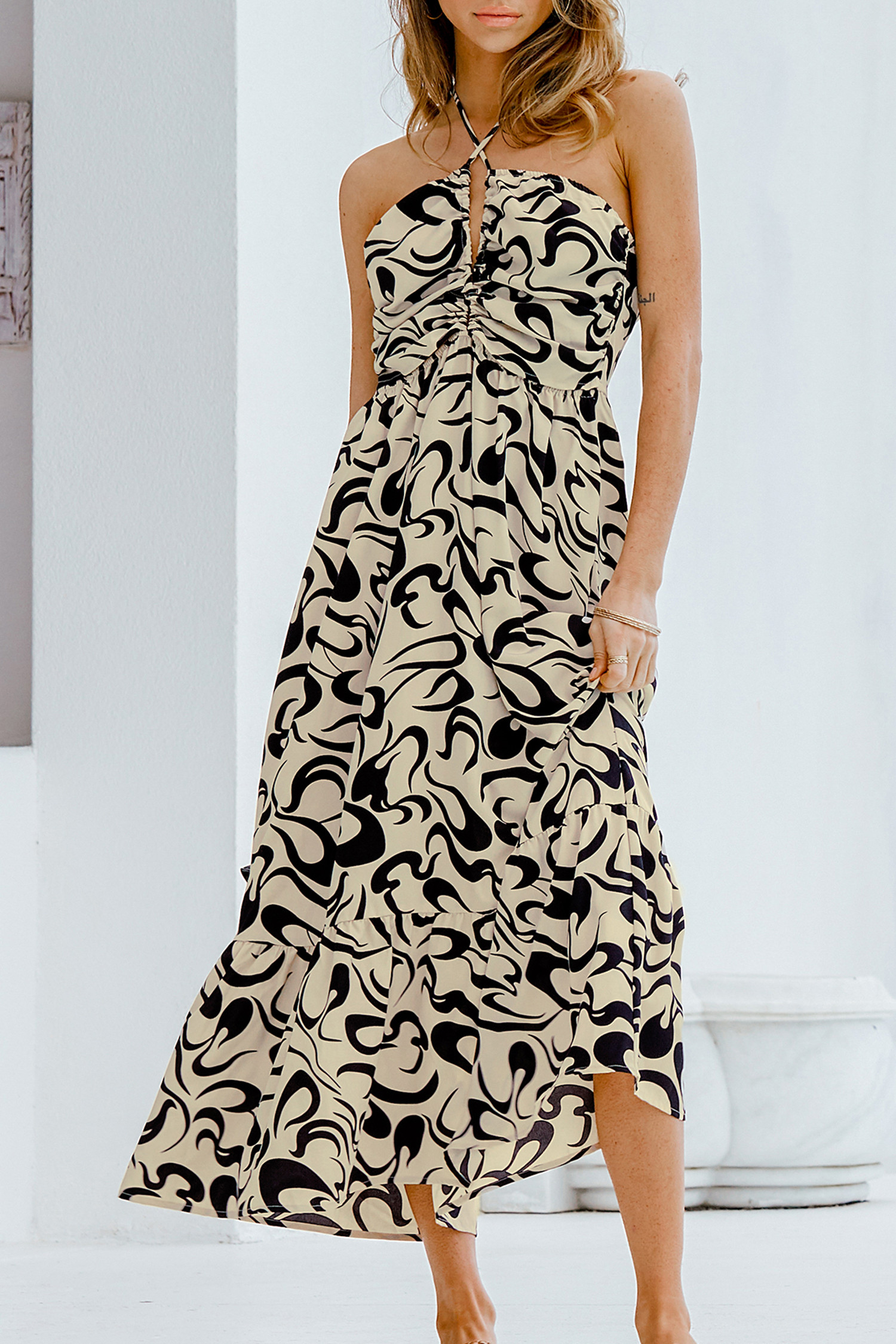 Slip Ruching Halter Neck Dress | Cupshe US