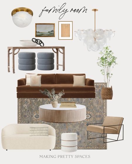 Shop my family room design board! McGee & co, living room, settee, couch, maiden home, loloi rug, accent chair, arhaus, coffee table, faux tree, ottomans, console table, light fixture, artwork, decor

#LTKsalealert #LTKstyletip #LTKhome