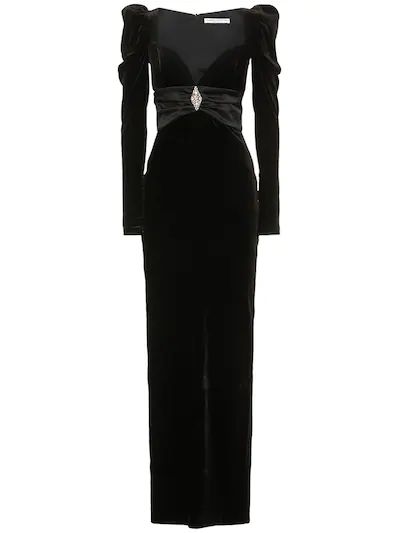 Alessandra Rich - Velvet crystal long gown - Black | Luisaviaroma | Luisaviaroma