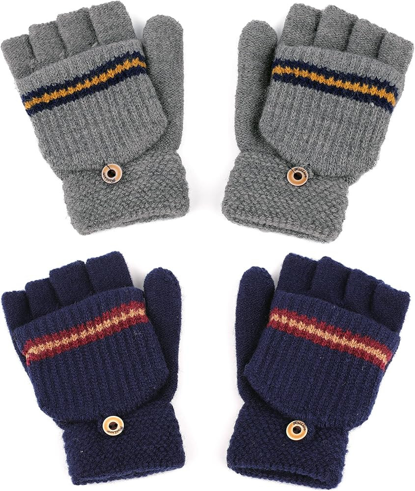 F Flammi Kids Winter Knitted Mitten Gloves Convertible Fingerless Gloves with Cover for Teen Boys... | Amazon (US)