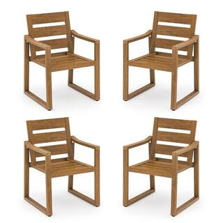 LUE BONA Brown Square-Leg Plastic HDPS Outdoor Dining Chairs All-Weather Indoor Outdoor Patio Din... | The Home Depot