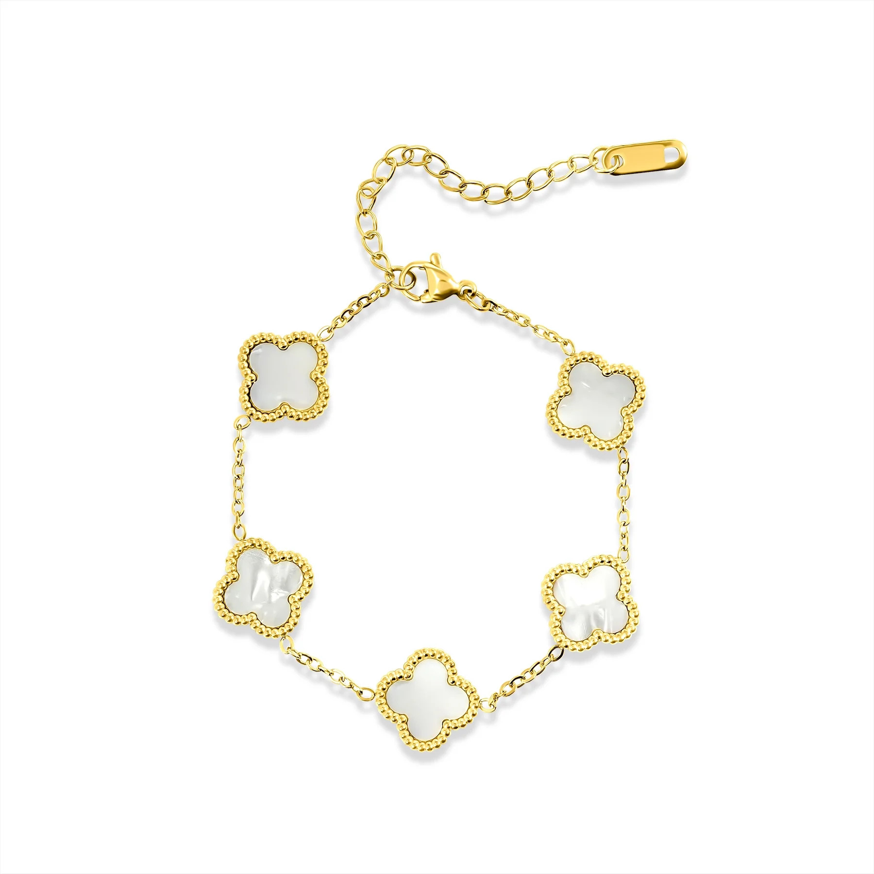 JeenMata White Flower Link Bracelet in Yellow Gold Plated | Walmart (US)