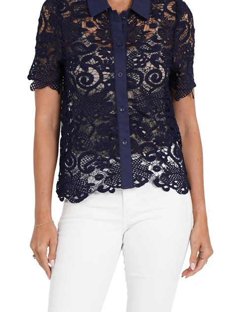Amy Lace Top In Navy | Shop Simon