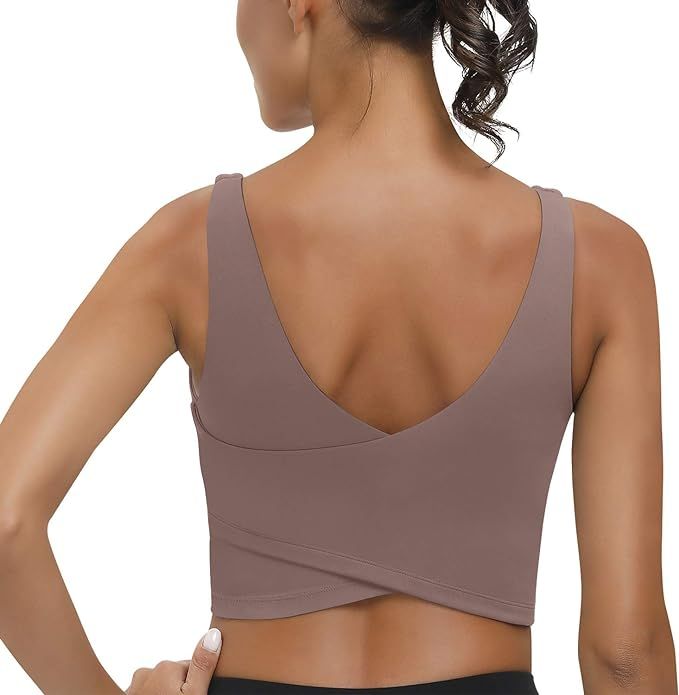 Longline Sports Bras for Women, V-Neck High Support Built-in Bras for Yaga Crop Workout Tank Tops... | Amazon (US)