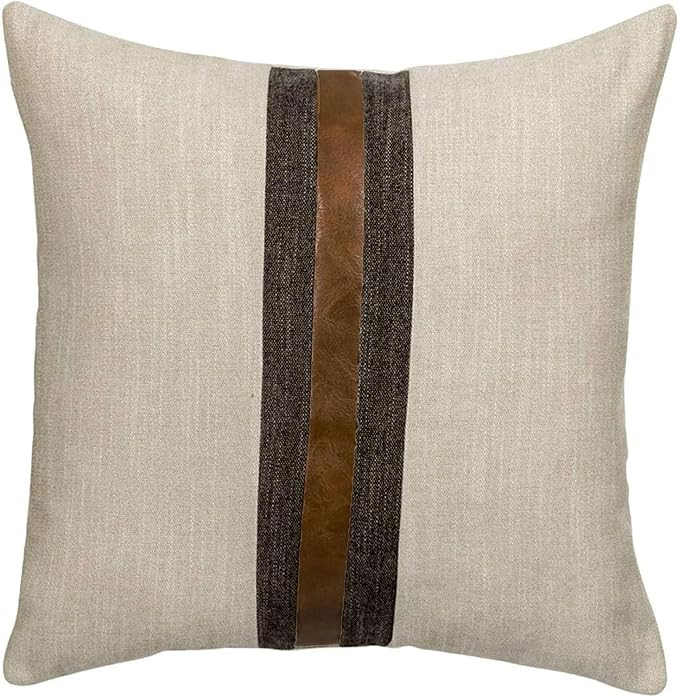 BOYSUM Farmhouse Decorative Outdoor Throw Pillow Covers for Couch Sofa Bed Brown Faux Leather Acc... | Amazon (US)